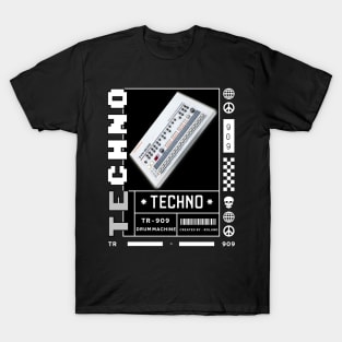 TECHNO  - TR 909 Drum Machine (Black) T-Shirt